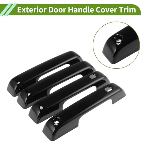 Exterior Door Handle Cover Trim Front Left Front Right Rear Left Rear Right Door Handle Cover for Ford F150 2021-2024 Glossy Black - size: With Sensor Holes