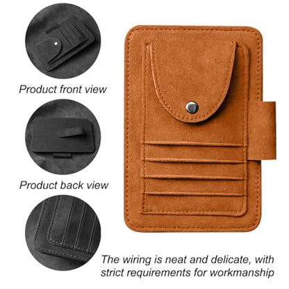 Mandark Car Sun Visor Organizer, Small Leather Vehicle Sunglass Clip Holder for Card License Registration Document Pen, Multifunctional Automotive Sunvisor Storage Pocket, Universal Fit (Orange)