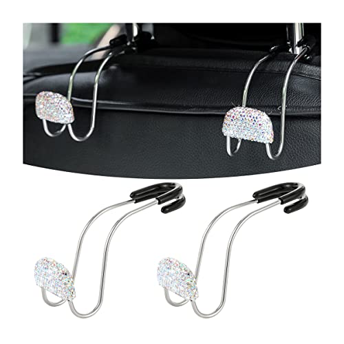 AUCELI Car Headrest Hook, 2 Pack Bling Backseat Organizer Hanger for Purse Clothes Grocery Bag, Rhinestones Auto Headrest Storage Holder, Universal Car Seat Accessories for Most Vehicle (AB) - color: AB