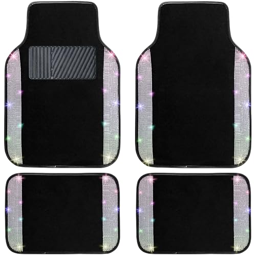 NBTEPEM Multicolor Bling Car Floor Mats Full Set, Universal Fit Most Cars,SUV, Trucks, 4 pcs Sparkle Glitter Diamond Carpet for Women Girls with Anti-Slip Pad (Colorful Diamond) - color: Multicolor Diamond, size: Car Floor Mats (4 Pieces)
