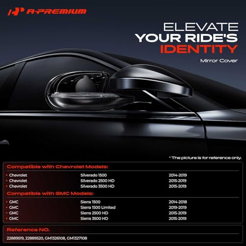 A-Premium 2 PCS Driver and Passenger Side Rearview Mirror Covers Caps - Compatible with Chevrolet Silverado 2500 3500 HD & GMC Sierra 1500 Limited - Polished Silver, Without Turn Signal Hole - color: Chrome