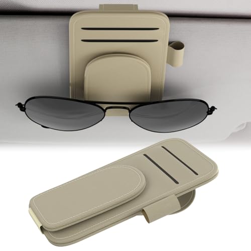 BFXM Electric MotorSunglass Holder for Car, Sunglasses Holder Eyeglass Hanger Clip, Cars Sun Visor Ticket Card Holder Clip, Magnetic Leather Holder for Car Visor - color: Bronze