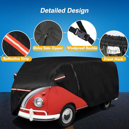 QUNSUNUS Waterproof Car Cover for VW Bus T1 T2 T3 1950-1992, Outdoor Car Covers with Zipper, All Weather Full Exterior Cover with Straps for Wind, Sun, UV and Dust Protection - size: for VW Bus T1 T2 T3