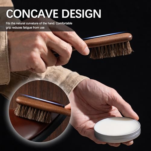 2PCS Horse Hair Brush for Leather,Soft Car Detailing Brushes Set with Concave Design,Multi-Purpose Leathers Brushes as Car Cleaning Brush for Cleaning Cars Interiors,Seat