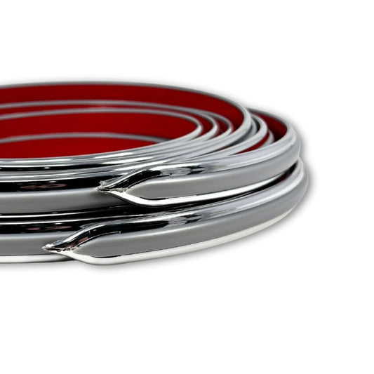 Vintage Style 7/8" x 26' Color + Chrome Body Side Trim Molding - Formed Pointed Ends Cowles Mid-Line (2 Strips of 13' with Finished Ends) 25-780-02 (Silver + Chrome) - color: Silver + Chrome