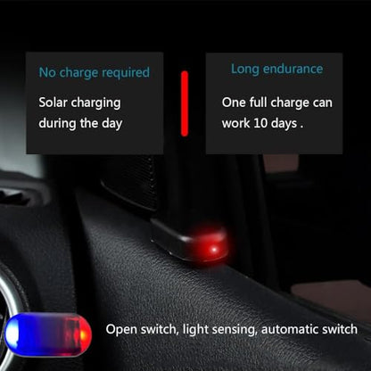 2Pack Solar Simulated Dummy Warning Lamp, Mini Anti-Theft LED Red Blue Flashing Alarm Security Car Fake Alarm Lamp,Automotive Interior Emergency Strobe Light for Bike Car Night Driving