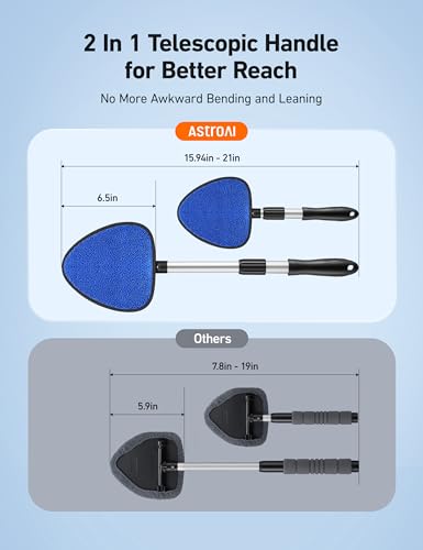 AstroAI Windshield Cleaner Tool, Car Window Cleaner with 4 Upgraded Microfiber Pads, 1 Spray Bottle, 180° Rotatable and Extendable Handle, Effortless Installation - style: with 4 Velcro Pads