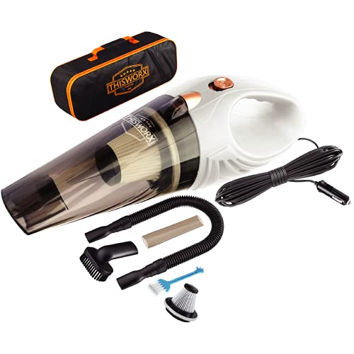 ThisWorx Car Vacuum Cleaner - Portable Handheld Mini Vacuum Cleaner W/ 16ft Cord, Bag, & Attachments - Small Vacuum for Car, RV, Boats, Travel - color: Corded White