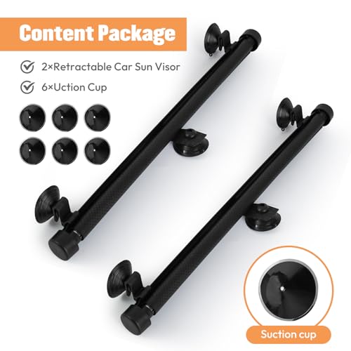 2 Pack Car Side Window Sun Shade - Retractable Car Roller Sunshadewith Reinforced Suction Cups, Drop Down UV Interior Sunshade, Stroller Window Sunshade (15" x 17")