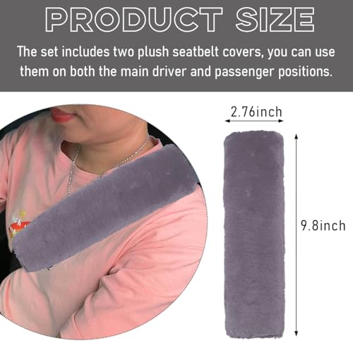 2 PCS Seat Belt Shoulder Pads, Soft Fluffy Plush Seat Belt Shoulder Strap Covers, Comfy Warm Seat Belt Strap Cover Shoulder Cushion for Adult Children, Car Accessories (Gray) - color: Gray