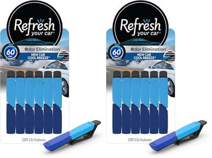 Refresh your car, Odor Elimination cool breeze Auto Vent Stick, New Car, 6 Per Pack (Pack of 2) - size: 6 Count (Pack of 2)