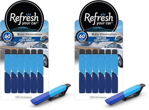 Refresh your car, Odor Elimination cool breeze Auto Vent Stick, New Car, 6 Per Pack (Pack of 2) - size: 6 Count (Pack of 2)
