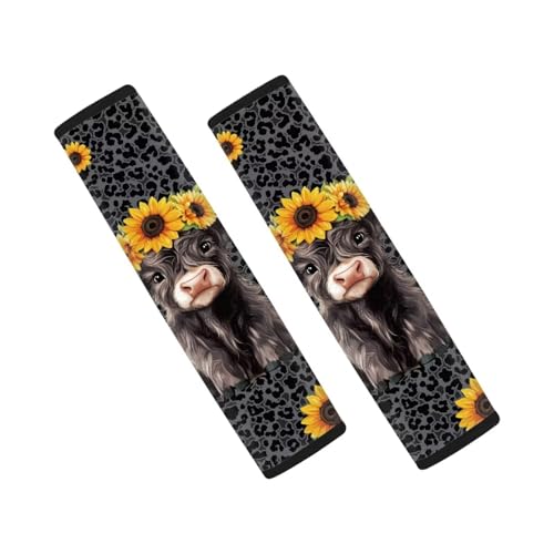 UNICEU Blake Leopard Highland Cow Auto Seat Belt Cover 2 Piece Set Cheetah Car Accessory Anti Slip Automotive Seatbelt Shoulder Pads for Women Men - color: Blake Leopard Highland Cow
