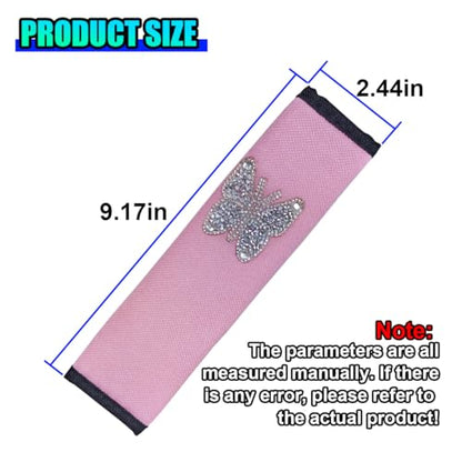 2PCS Bling Car Seat Belt Covers, Polyester Fiber Vehicle Seatbelt Cushion Pad Protector, Butterfly Safe Strap Cover Pad, Comfort Car Seat Belt Shoulder Pads Accessories, Universal Fit(Pink/White) - color: Pink/White
