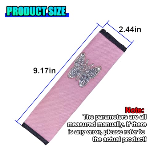2PCS Bling Car Seat Belt Covers, Polyester Fiber Vehicle Seatbelt Cushion Pad Protector, Butterfly Safe Strap Cover Pad, Comfort Car Seat Belt Shoulder Pads Accessories, Universal Fit(Pink/White) - color: Pink/White