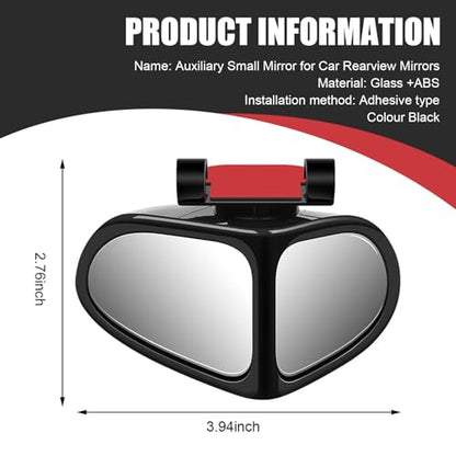 2 PCS Car Blind Spot Mirror, 360 Degree Adjustable Wide Angle Mirror, Double-sided Large Field HD Glass Auxiliary for Free Reversing, Self-adhesive Waterproof Specular Accessories (Black)