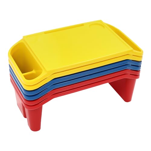 6 Pack Kids Lap Desk with Storage Slots, Stackable Portable Kids Lap Tray, 19.69" L X 9.84" W X 7.1" H Plastic Table Kids Activity Tray for Writing Eating Drawing Reading (Red, Blue, Yellow) - color: Red+blue+yellow