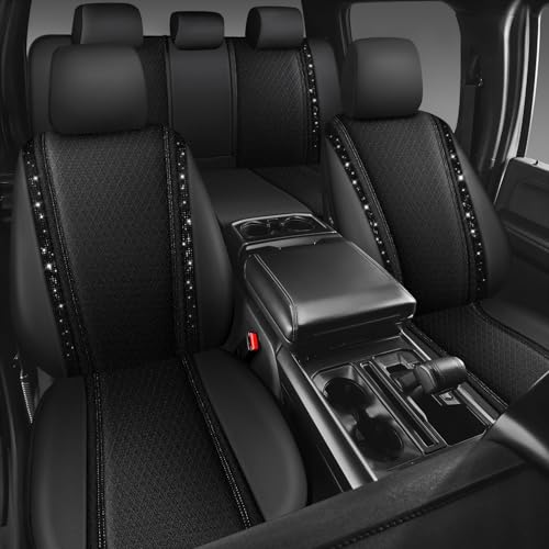 CAR PASS Memory Foam 3D Mesh Bling Diamond Car Seat Cover Full Set Breathable Soft Sponge Universal Shining Glitter Sparkly Crystal Armrest Fit Automotive Truck SUV Cute Women Girl, Black Rhinestone - color: Black Mesh 5, size: Full Set