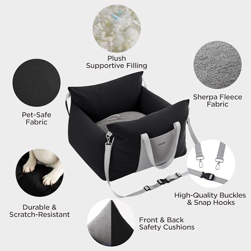 Lesure Small Dog Car Seat for Small Dogs - Waterproof Dog Booster Car Seat with Storage Pockets, Clip-On Safety Leash and Thickened Memory Foam Filling, Pet Carseat Puppy Travel Carrier Bed, Black