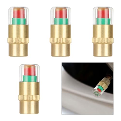 Car Tire Pressure Monitor Valve Stem Caps, 3-Color Eye Alert Valve Stem Caps Sensor Indicator, 2.4Bar 36PSI Tire Pressure Gauge Valve Caps for Cars, SUVs, Trucks, Motorcycles, Bicycles (Gold-4PCS) - color: Gold-4PCS