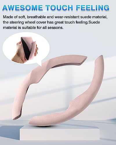 Shademax Custom-Fit for Tesla Steering Wheel Cover, Tesla Model Y / 3 2017-2025 2026 (Fit Model Y Juniper 2026/ Model 3 Highland) Suede Steering Wheel Cover for Tesla Model Y / 3 Accessories (Pink) - color: Pink
