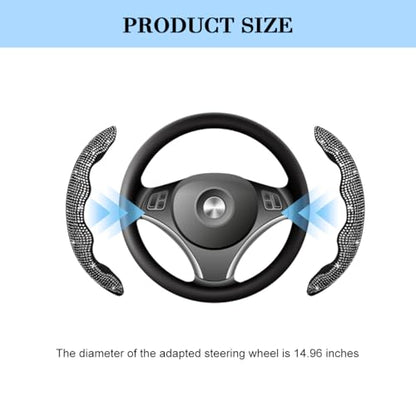 Bling Car Steering Wheel Cover, Rhinestones Non-Slip 15 Inches Vehicle Wheel Cover, Diamond Sparkling Steering Protector for Women Girls, Universal Automotive Accessories (White) - color: White