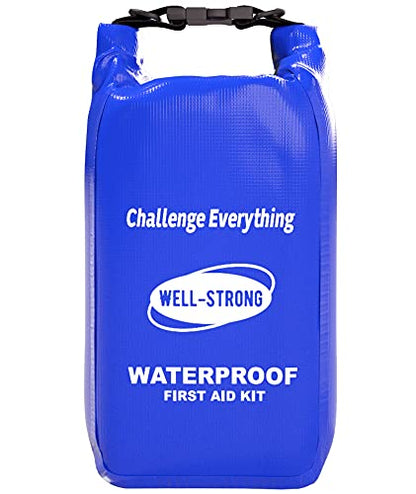 Boat First Aid Kit Waterproof, WELL-STRONG Marine Emergency Kit with Roll Top Dry Bag for Boating Fishing Kayaking – Water-Resistant Contents for Camping & Beach（Blue） - color: Ws011-blue
