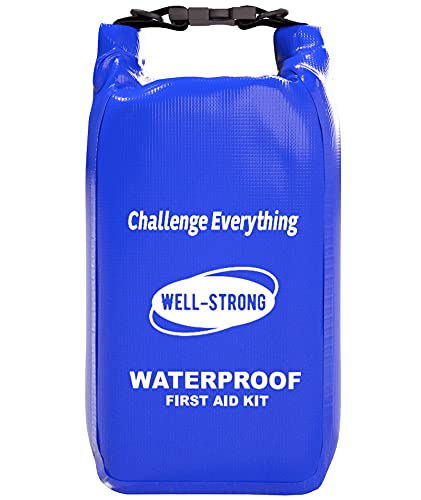 Boat First Aid Kit Waterproof, WELL-STRONG Marine Emergency Kit with Roll Top Dry Bag for Boating Fishing Kayaking – Water-Resistant Contents for Camping & Beach（Blue） - color: Ws011-blue