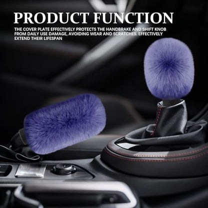 2PCS Plush Car Gear Shift Knob Cover & Handbrake Cover, Shift Knob Protector, Soft Fluffy Gear Handbrake Protective Sleeves, Shifter Lever Brake Handle Warm Plush Set for Cars (Dark Blue) - color: Dark Blue