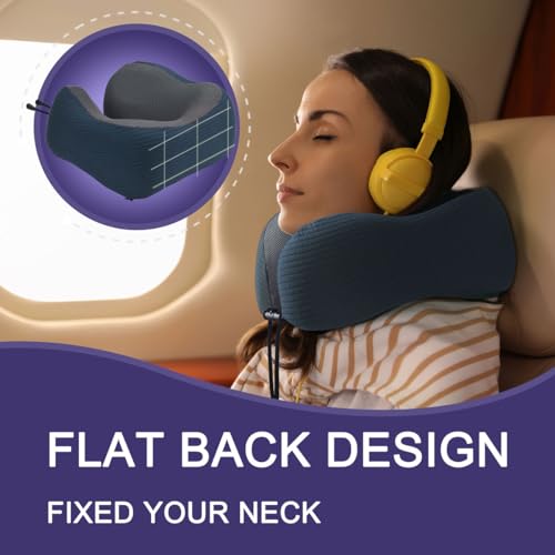 napfun Neck Pillow for Travel with Travel Pouch, Sleep Mask & Earplugs, Memory Foam Airplane Pillow for Headrest Sleep with Eyeshades, Plane Essentials with Eye Blindfold, Deep Blue Striped Kit - color: Deep Blue Striped Kit