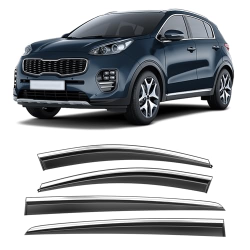Shatterproof Taped-On Window Deflectors for Kia Sportage 2017-2022 with Chrome Trim, Rain Guards, Window Visors for Car, Vent Deflector, 4pcs - size: For 2017-2022 Sportage