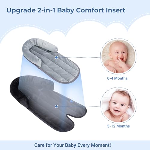 COOLBEBE New 2-in-1 Babybody Supports for Baby Newborn Infants - Extra Soft Stroller Cushion Pads Car Seat Insert, Seasons, Black - color: Black-1