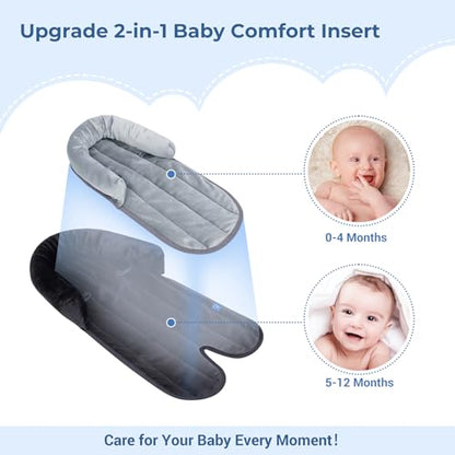 COOLBEBE New 2-in-1 Babybody Supports for Baby Newborn Infants - Extra Soft Stroller Cushion Pads Car Seat Insert, Seasons, Black - color: Black-1