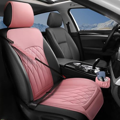 1 Pack Leather Front Car Seat Cover, Universal Sideless Car Seat Protector with Storage Pocket and Seat Belt Pad, Waterproof Automotive Seat Cover Cars Trucks SUV(Pink) - color: front 1pcs pink