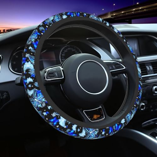 Blue Butterfly Steering Wheel Cover Universal 14.5-15 Inch Car Wheel Protector Anti-Slip Car Steering Wheel Accessories for Women Girls - color: Blue Butterfly