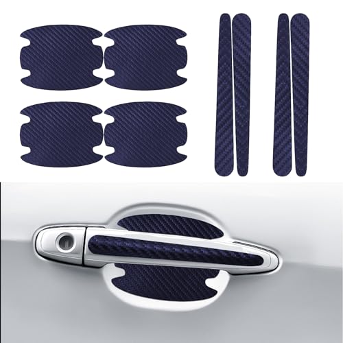 8PCS Car Door Handle Scratch Protectors, Carbon Fiber Car Door Handle Cover Anti Scratch Car Stickers, Universal Car Door Handle Paint Guard Cover, Door Handle Cup Protective Film for Most Vehicles - color: Blue
