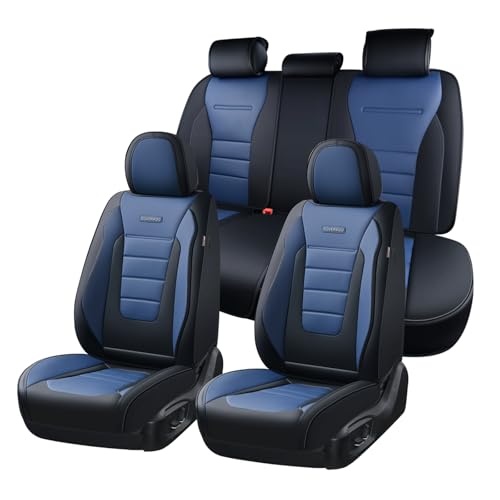 Coverado Car Seat Covers Full Set, Nappa Leather Seat Covers for Cars, Car Seat Protector Car Seat Cushion, Front and Back Seat Protectors Cushions Universal Fit for Most Cars Vehicles(Black&Blue) - color: Black&Blue, size: FullSet