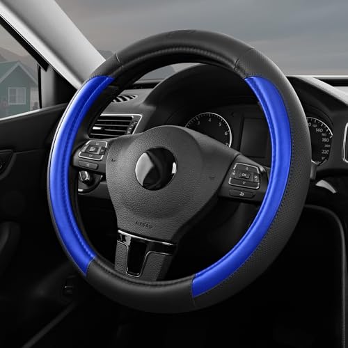 Skechers Steering Wheel Cover Memory Foam,Luxury Leather Steering Wheel Covers,Universal Anti-Slip Fit 14" 1/2-15" Car Wheel Cover for Stylish Car Decor Gifts Fit Suvs,Vans,Sedans,Car,Trucks,Blue - color: Blue