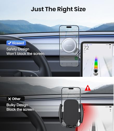VICSEED Tesla Phone Mount【Strongest Magnet Power】 Foldable Hidden Tesla Phone Holder Fit for All Phones, Tesla Model 3/Y/Cybertruck Accessories, Tesla Model 3 Model Y for MagSafe Car Mount-Quicksilver - color: Quicksilver