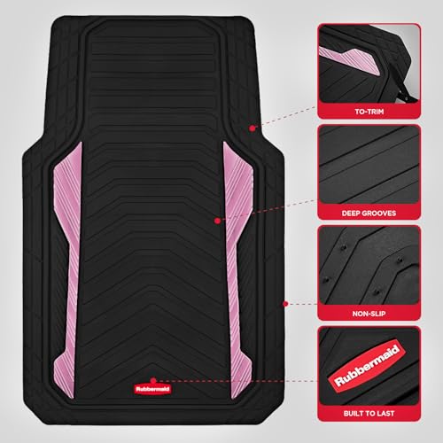 Rubbermaid Car Floor Mat, Heavy Duty All-Weather Car Mats Full Set with Dual-Tone Pink Aluminum Inserts – Universal Fit, Anti-Slip Backing, Trim-to-Fit for Most SUV, Sedan, Van - color: Pink