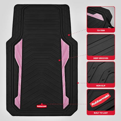 Rubbermaid Car Floor Mat, Heavy Duty All-Weather Car Mats Full Set with Dual-Tone Pink Aluminum Inserts – Universal Fit, Anti-Slip Backing, Trim-to-Fit for Most SUV, Sedan, Van - color: Pink