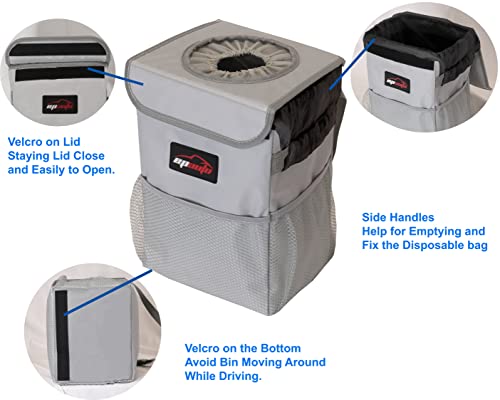 EPAuto Waterproof Car Trash Can with Lid and Storage Pockets, 2.5 Gallon Leakproof, Gray - color: Grey