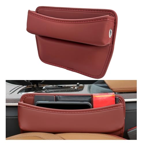 DXNQ Large Capacity Car Seat Gap Filler Organizer, Leather Car Front Seat Slot Storage Box Keeps Car Tidy, Portable Car Seat Gap Filler with 2 Charge Holes for Phones Glasses Keys Cards (Red) - color: Red