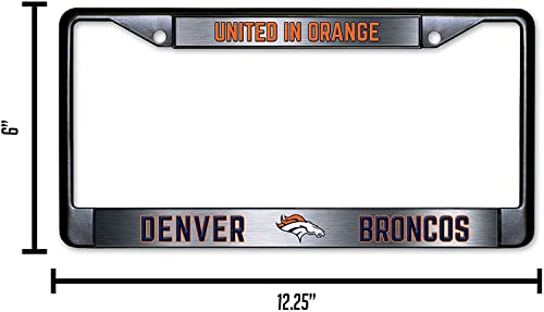 NFL Denver Broncos United in Orange Black Chrome License Plate Frame - 2-Screw Mount - color: Broncos
