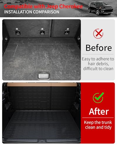Cargo Mat Compatible with 2019-2023 Jeep Cherokee (Not Grand Cherokee) Cargo Liner Trunk Mat TPE Back Seat Cover Protector 2022 Cherokee Accessories (Trunk Mat+Backrest Mats) - style: For Jeep Cherokee | 2019-2023