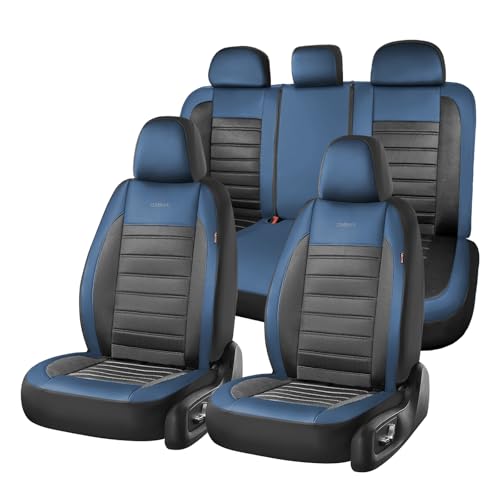 Coverado Car Seat Covers Full Set, Luxury Leather Car Seat Covers, Automotive Front and Rear Mesh Seat Covers, Full Set 5 Seats, Blue Black Seat Covers for SUV Sedan Truck - color: Blue&Black, size: Fullset