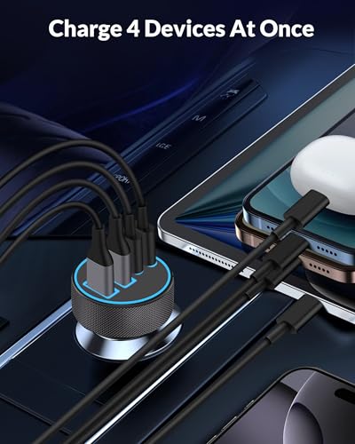 [2-Pack] Car Charger USB C, 4 in 1 90W Fast Charging 4-Port Dual 45W USBC & USB A Phone Car Charger Cargador Carro Lighter Adapter for iPhone 17 16 15 14 13 12 Pro Max, iPad, Galaxy, Tablet, Android - style: 2 Pack