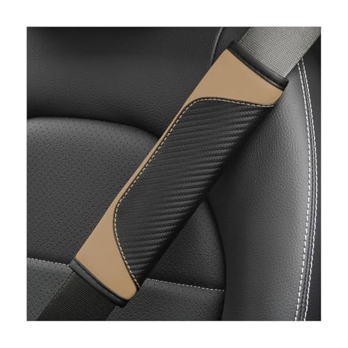 2PCS Carbon Fiber Car Seat Belt Cover, Leather Comfortable Soft Vehicle Seatbelt Pad for Shoulder & Neck, Automotive Interior Seat Strap Cushion Mat, Universal Fit (Black/Beige) - color: Black/Beige