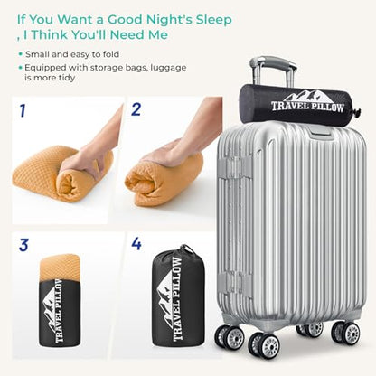 Travel Pillow Memory Foam Pillows, Camping Pillow-Compressible Medium Firm, Breathable Cover, Ideal Backpacking Hiking, Bed Pillows, Airplane and Car (Apricot Yellow, S) - color: Apricot Yellow, size: S-15.7*9.8in