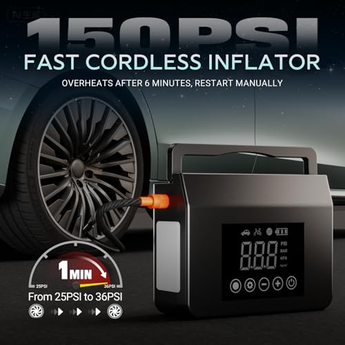 Hieha 4000A Jump Starter with Air Compressor, 12V Portable Car Battery Charger, 150PSI Tire Inflator, 15000mAh Power Bank, LED Flashlight for All Gas 8.0L & Diesel 7.0L Vehicles